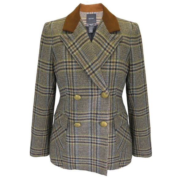 Smythe Jackets & Blazers - Smythe Tan Plaid Windowpane Plaid Double Breasted Wool Blazer
